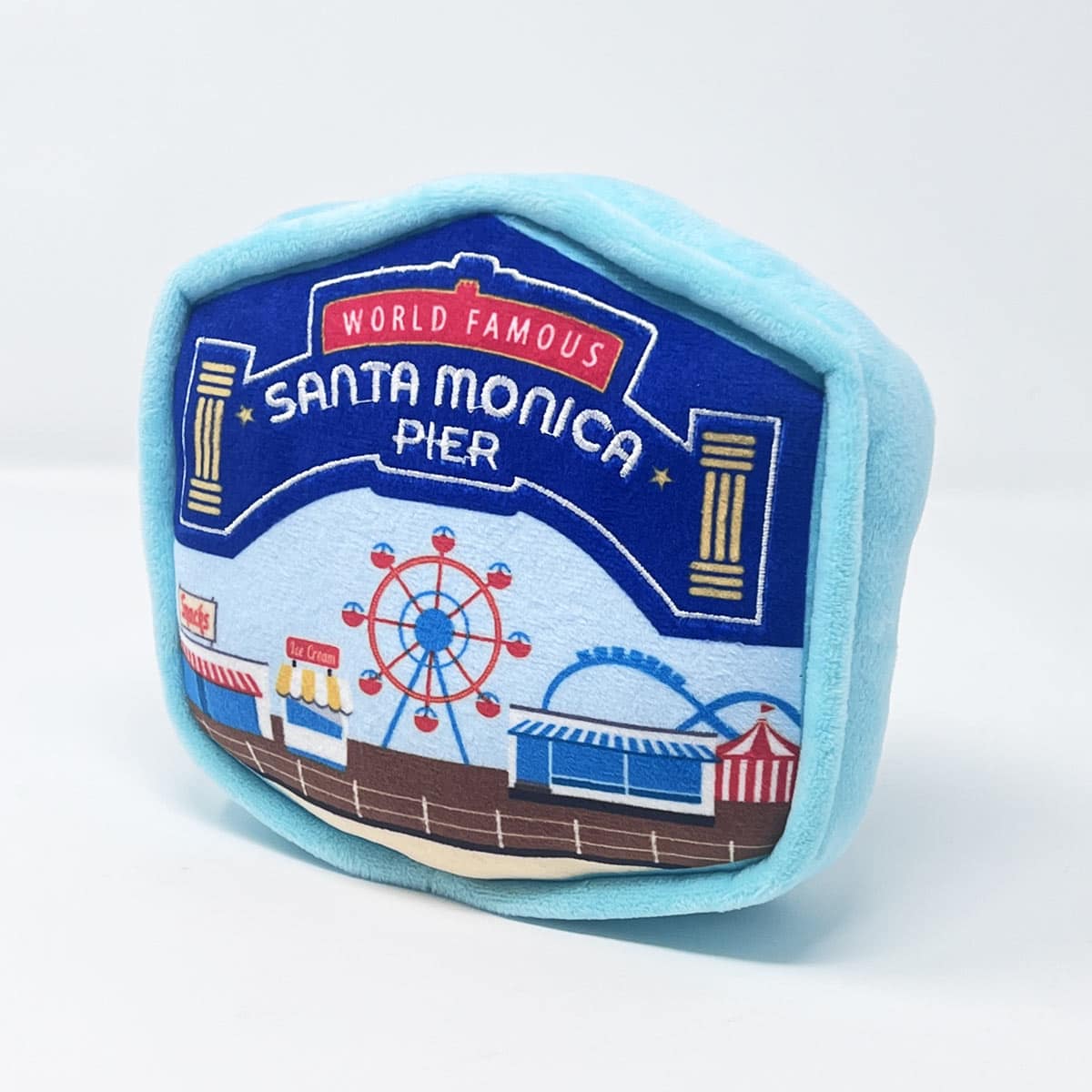 Santa Monica Pier Plush Dog Toy – Coastal California Fun Plush Santa Monica Pier dog toy inspired by California’s coastal charm