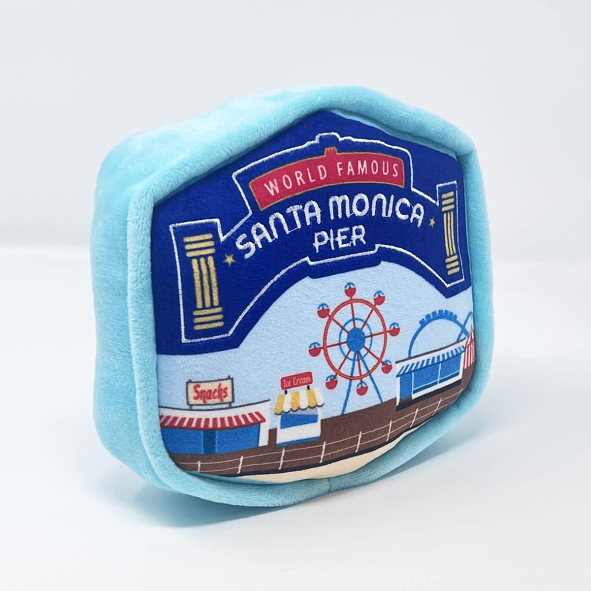 Santa Monica Pier Plush Dog Toy – Coastal California Fun Plush Santa Monica Pier dog toy inspired by California’s coastal charm
